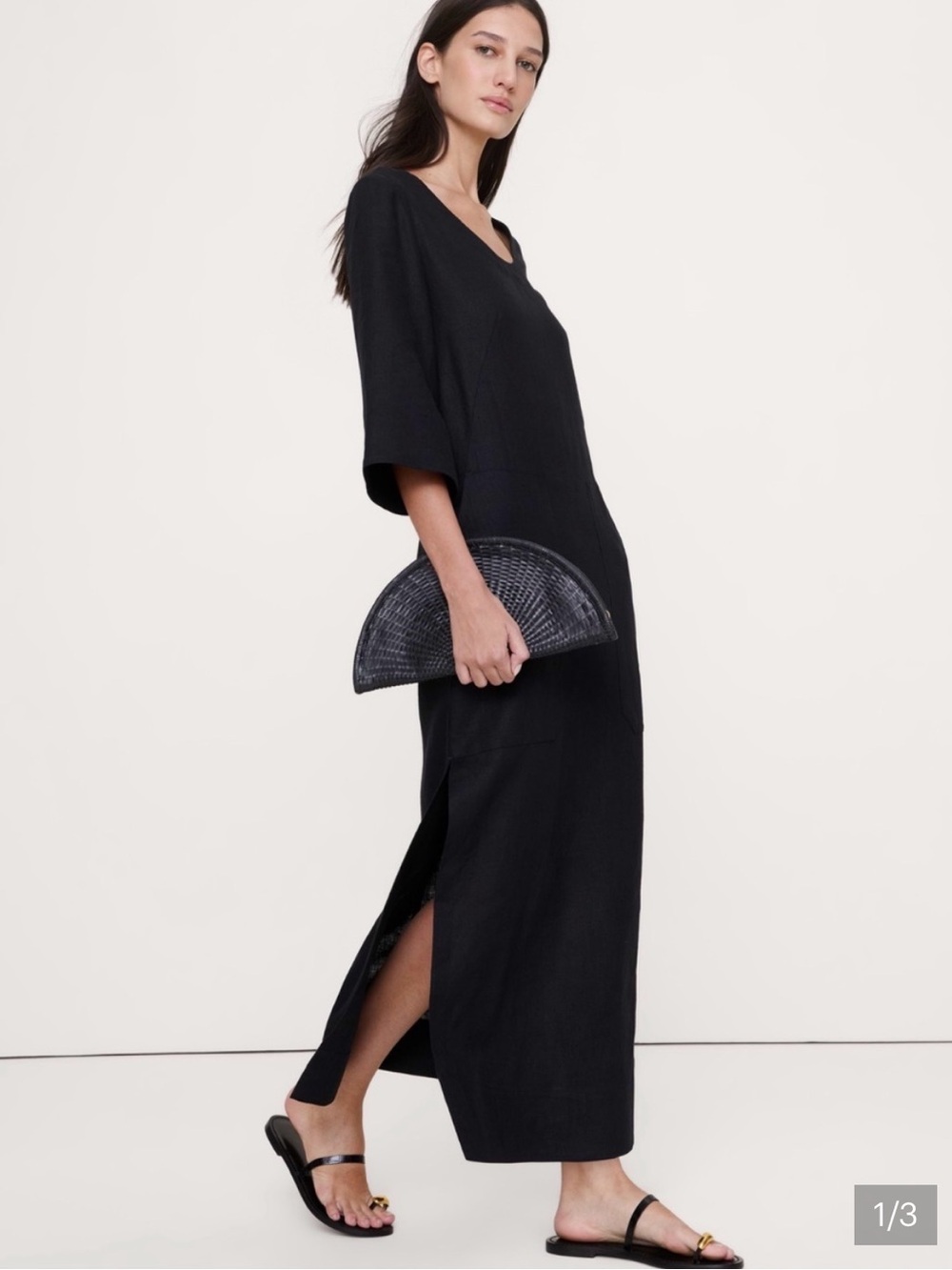 NWT Banana Republic Black Linen scoop neck Maxi Dress new Side Slit